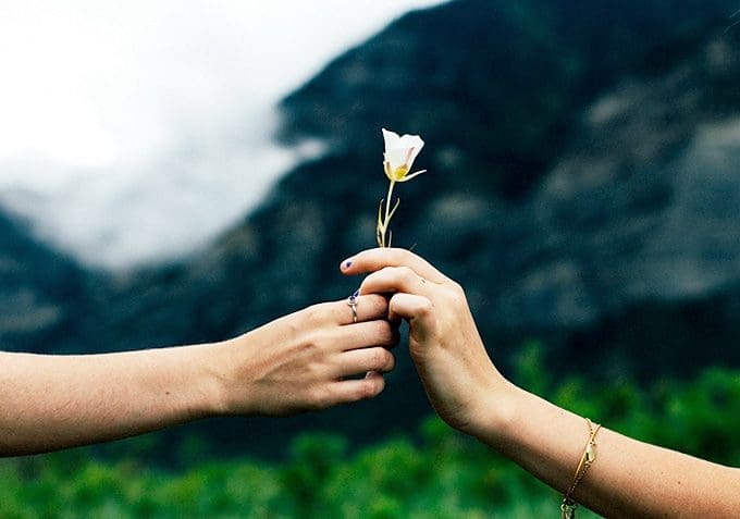 giving flowers